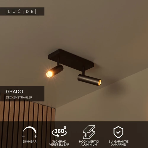 Lucide GRADO - Deckenstrahler - 2xGU10 (MR11) - Grauguss - USP